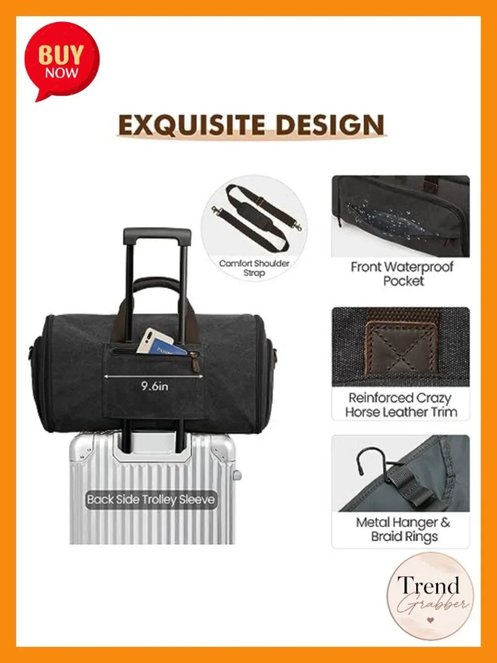 Convertible Garment Bag Carry-On Travel Duffel Suit Bag with Toiletry Bag